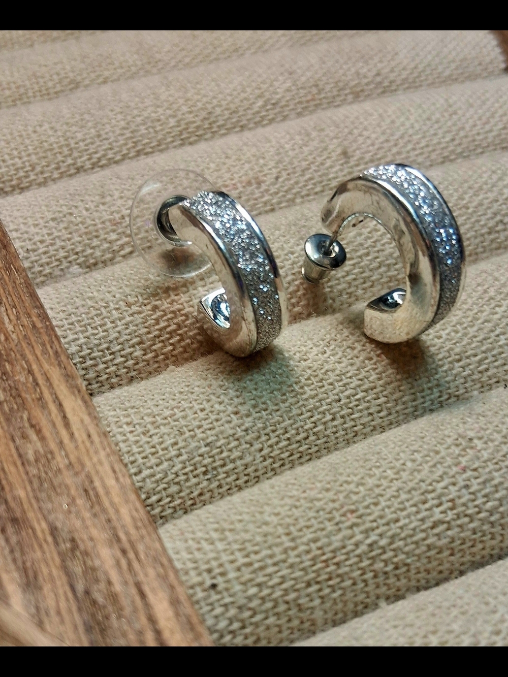 Silver Sparkle Half-Hoop Earrings - Silver
